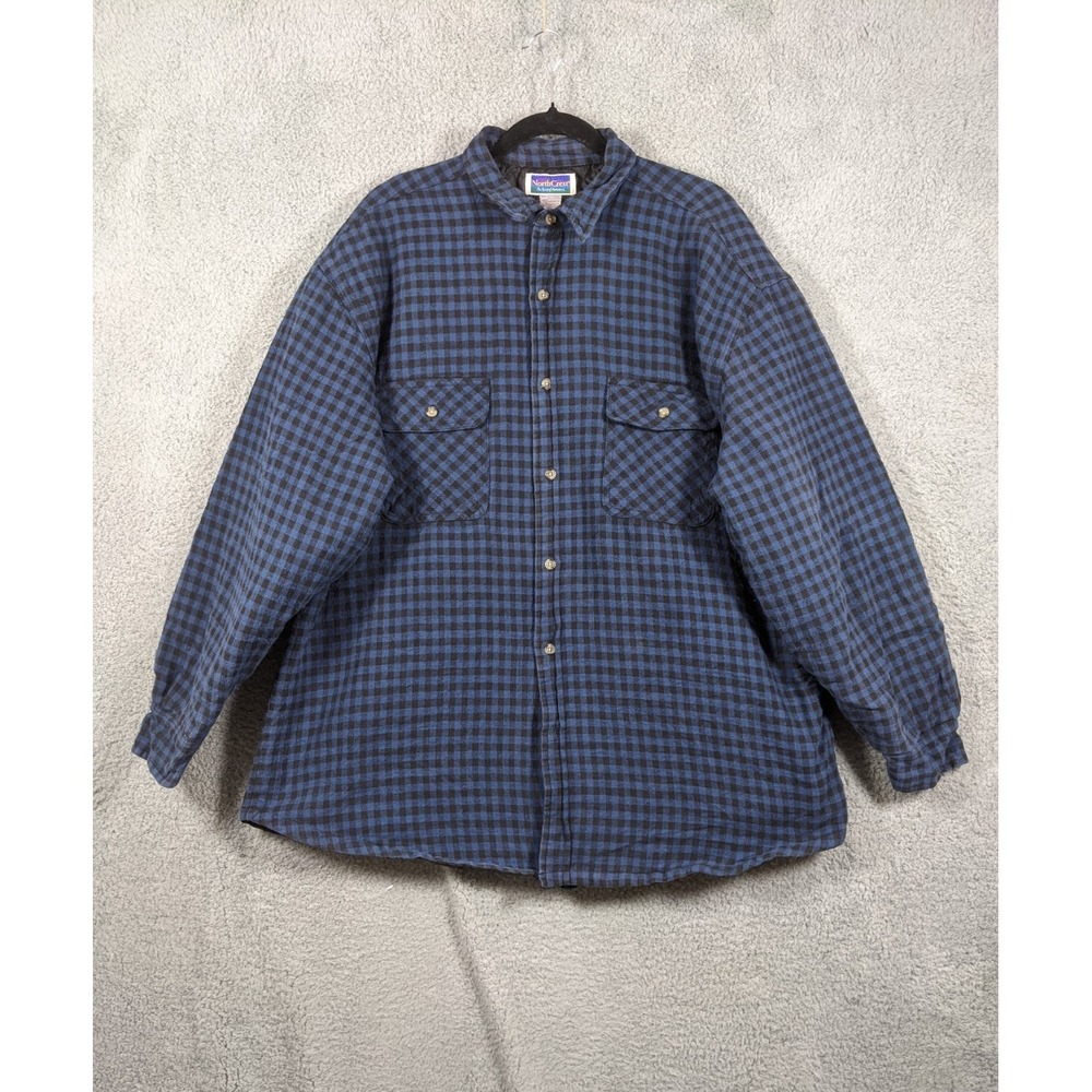 North Crest Shacket Mens XL Blue Black Check Quilted Lined Collared Outdoors